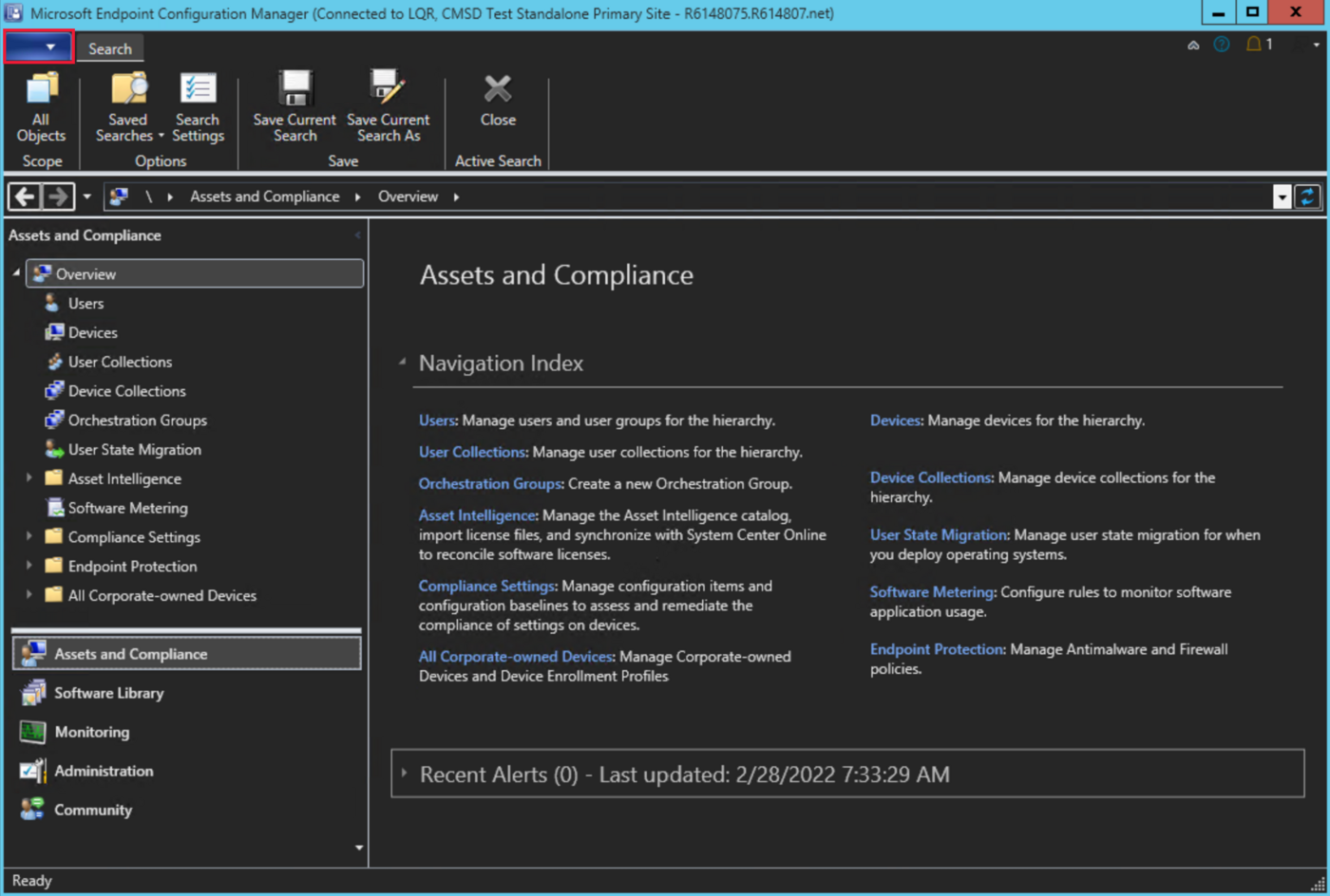 Microsoft Configuration Manager console in dark theme